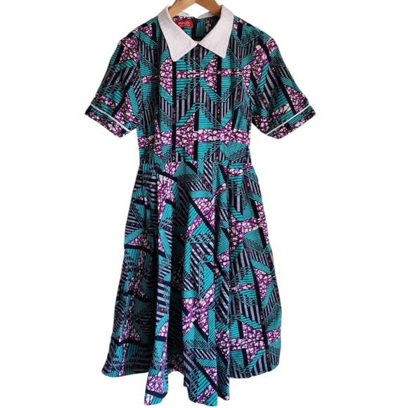 Beriqisu African Print Dress with Peter Pan Collar Sz M - Picture 1 of 4